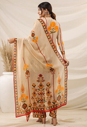 Digital Printed Crepe Pakistani Suit in Light Beige