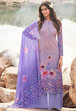 Digital Printed Crepe Pakistani Suit in Light Purple