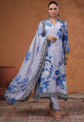 Digital Printed Crepe Pakistani Suit in Lilac
