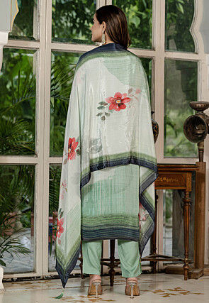 Digital Printed Crepe Pakistani Suit in Pastel Green