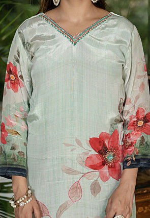 Digital Printed Crepe Pakistani Suit in Pastel Green