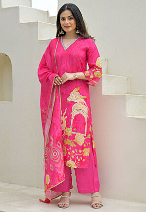Digital Printed Crepe Pakistani Suit in Pink
