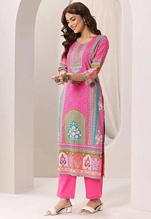 Digital Printed Crepe Pakistani Suit in Pink