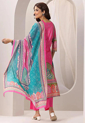 Digital Printed Crepe Pakistani Suit in Pink