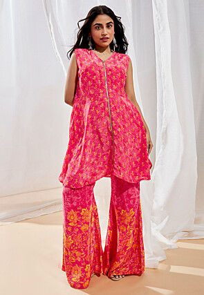 Digital Printed Crepe Pakistani Suit in Pink