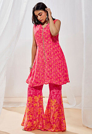 Digital Printed Crepe Pakistani Suit in Pink
