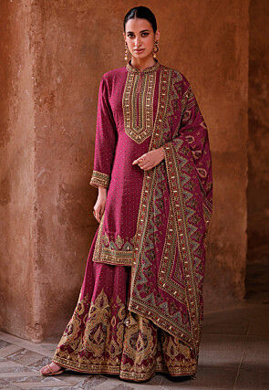 Digital Printed Crepe Pakistani Suit in Purple