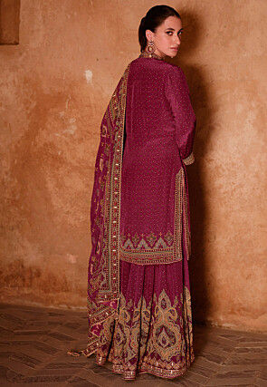 Digital Printed Crepe Pakistani Suit in Purple