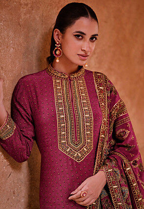 Digital Printed Crepe Pakistani Suit in Purple