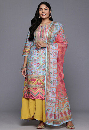 Digital Printed Crepe Pakistani Suit in Sky Blue