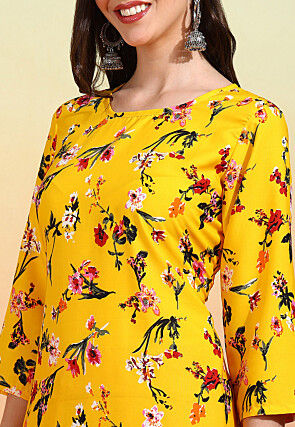 Digital Printed Crepe Pakistani Suit in Yellow