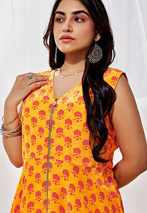 Digital Printed Crepe Pakistani Suit in Yellow