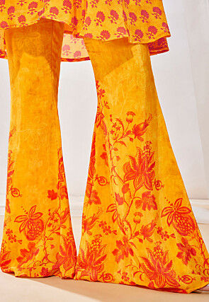 Digital Printed Crepe Pakistani Suit in Yellow
