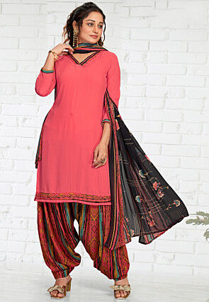 Digital Printed Crepe Punjabi Suit in Pink