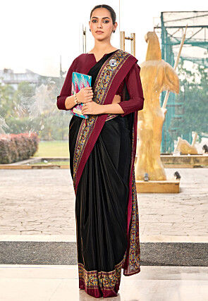 Digital Printed Crepe Saree in Black