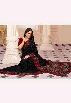 Digital Printed Crepe Saree in Black