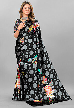Digital Printed Crepe Saree in Black