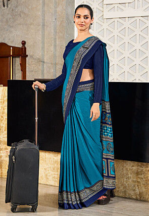 Digital Printed Crepe Saree in Blue