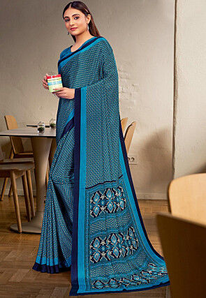 Buy Blue Designer Festive Wear Satin Crepe Saree Online - SREV2446 |  Appelle Fashion