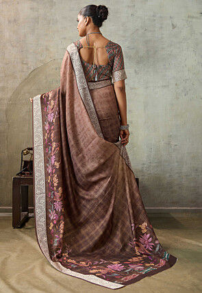 Digital Printed Crepe Saree in Brown