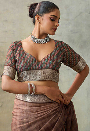 Digital Printed Crepe Saree in Brown