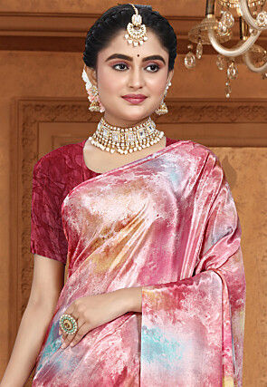 Digital Printed Crepe Saree in Brown