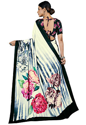 Digital Printed Crepe Saree in Cream