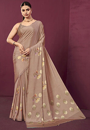 Digital Printed Crepe Saree in Fawn