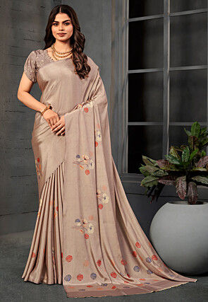 Digital Printed Crepe Saree in Fawn