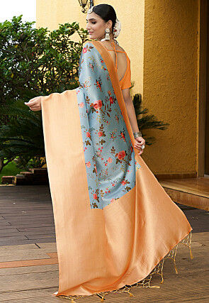 Digital Printed Crepe Saree in Grey