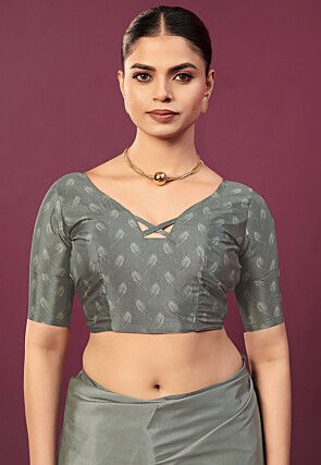 Digital Printed Crepe Saree in Grey