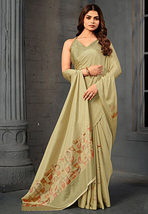 Digital Printed Crepe Saree in Light Green