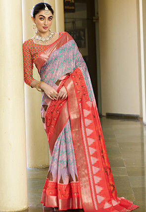 Digital Printed Crepe Saree in Light Purple