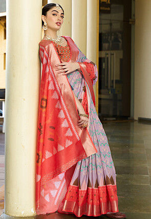 Digital Printed Crepe Saree in Light Purple