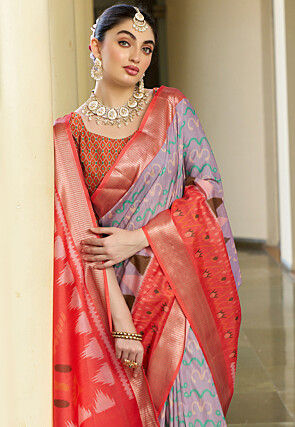 Digital Printed Crepe Saree in Light Purple