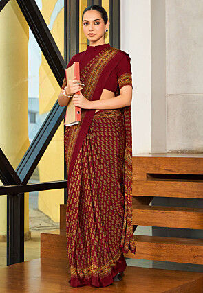 Digital Printed Crepe Saree in Maroon