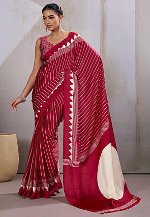 Digital Printed Crepe Saree in Maroon