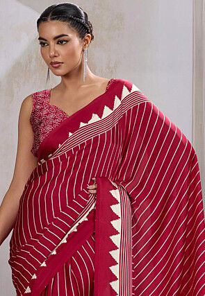 Digital Printed Crepe Saree in Maroon