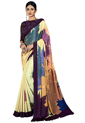 Digital Printed Crepe Saree in Multicolor