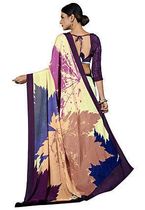 Digital Printed Crepe Saree in Multicolor