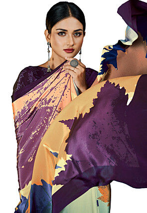 Digital Printed Crepe Saree in Multicolor
