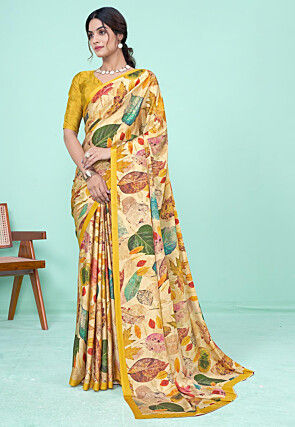 Digital Printed Crepe Saree in Multicolor