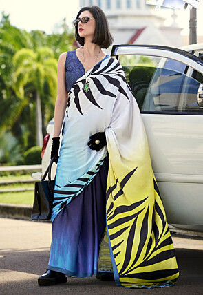 Digital Printed Crepe Saree in Multicolor