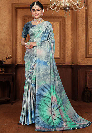 Digital Printed Crepe Saree in Multicolor