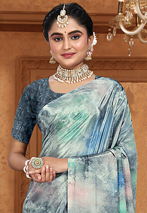 Digital Printed Crepe Saree in Multicolor