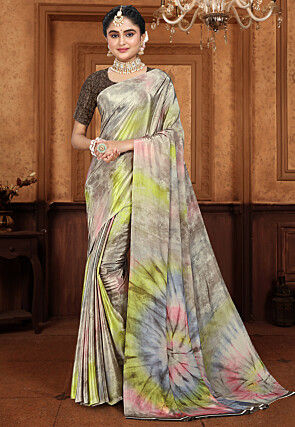 Digital Printed Crepe Saree in Multicolor