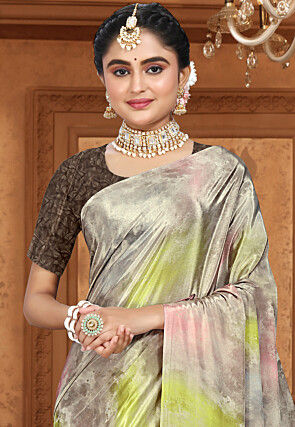 Digital Printed Crepe Saree in Multicolor