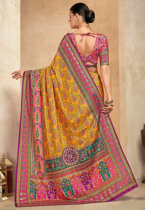 Digital Printed Crepe Saree in Mustard