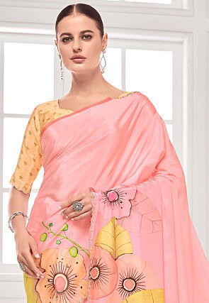 Digital Printed Crepe Saree in Peach