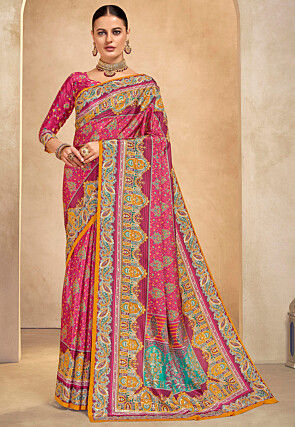 Digital Printed Crepe Saree in Pink
